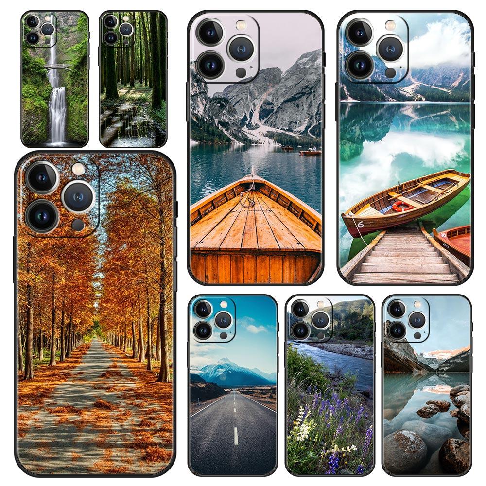 

Роскошный чехол для телефона с водопадом, природой и деревьями, осень, корабль для iPhone 13 15 14 12 11 Pro MAX XR X SE XS 7 8 Plus, мягкий силиконовый чехол