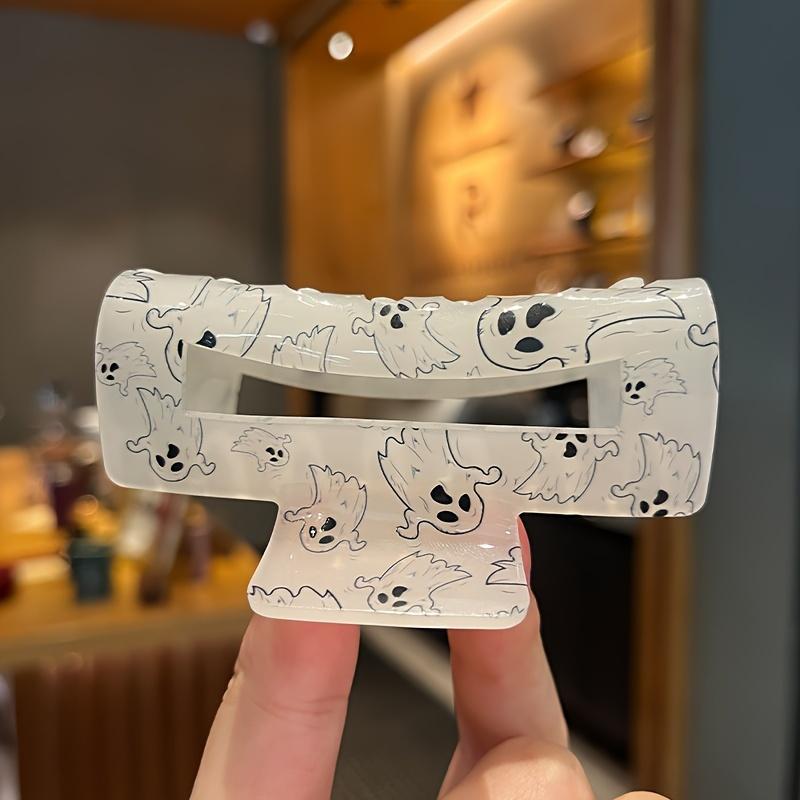 1pc Acrylic Ghost Hair Claw Clip for Women - Large Halloween Hair Accessory with Cute Minimalist Cartoon Ghosts Print