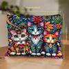 Bohemian Cat & Floral Makeup Bag with Safety Zipper Lightweight Multi-Functional Travel Cosmetic Organizer for Women Makeup Travel Bag