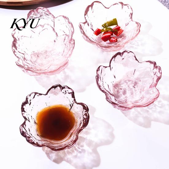 Elegant Food Plating Dish Mini Glass Cherry Blossom Sauce Dish, Japanese Style Seasoning Plate, 60ml Versatile Bowl for Snacks Capacity, Frosted