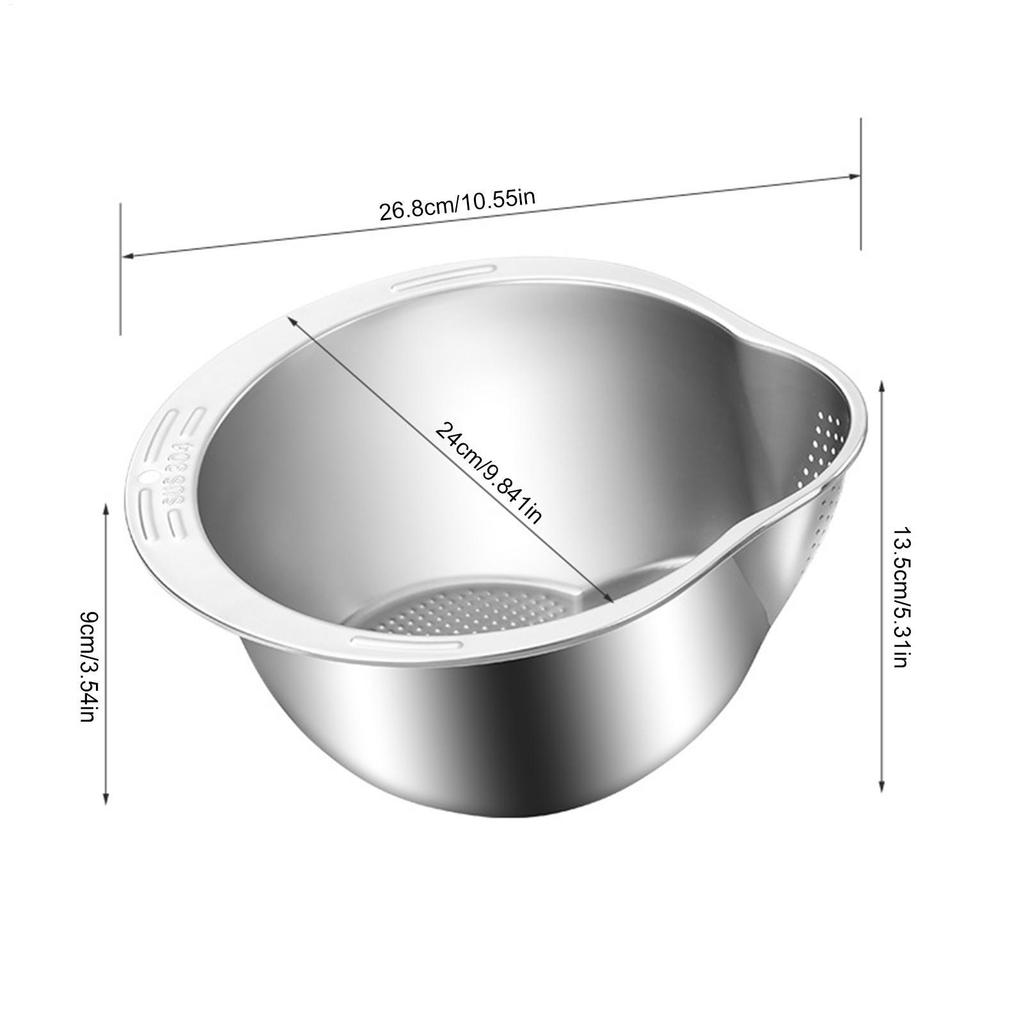 Stainless Steel Rice Washing Basin  Inclined Bottom Metal Sieve Colander Rice Fruit Vegetable Strainer Kitchen Cleaning Tools
