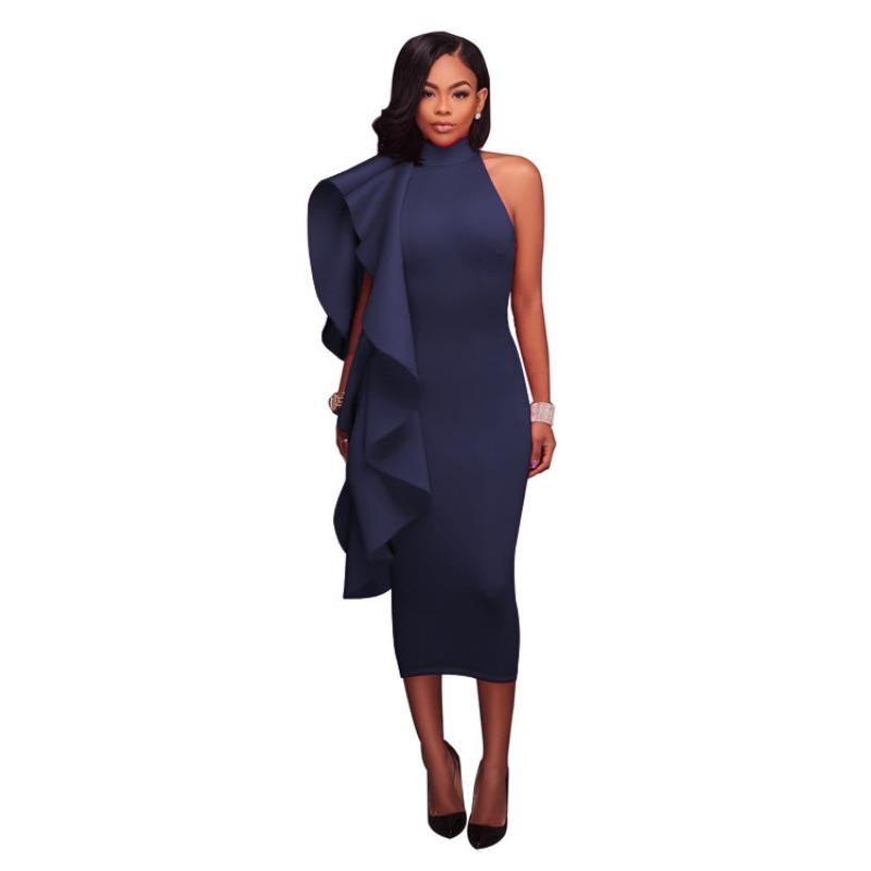 Spring and summer new women's clothing ruffle leaf edge sexy slim-fitting hip-wrapped dress, hosting evening dress