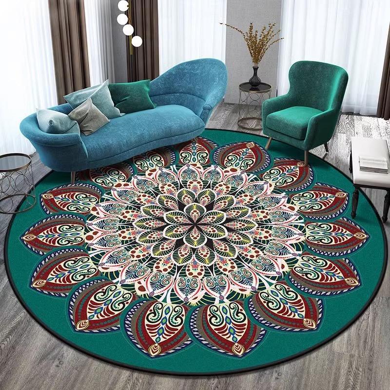 Round Area Rug With Mandala Style Geometric Floral Patterns In Vibrant Colors Boho Chic Style Soft Durable Floor Decor