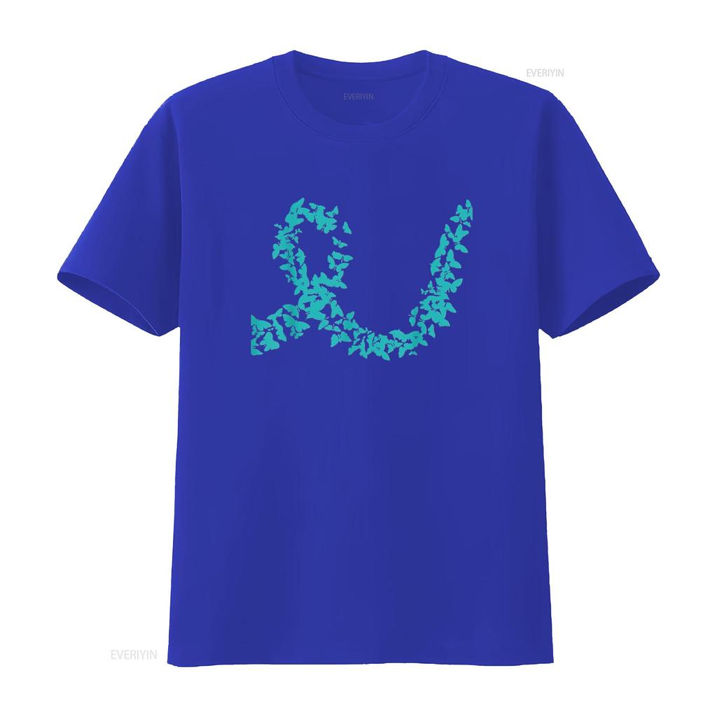 Damen Petrolfarbenes Band Eierstockkrebs-Aufklärung T-Shirt Schwarz Vintage Gewaschen Lässig Atmungsaktiv Bequem Designer Kleidung homme