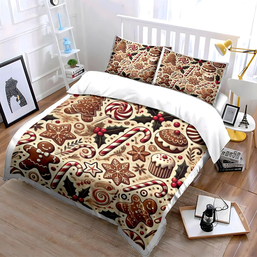 Christmas Gingerbread Candy Bedding Set Bedding set (1 duvet cover, 2 pillowcases, duvet not included)