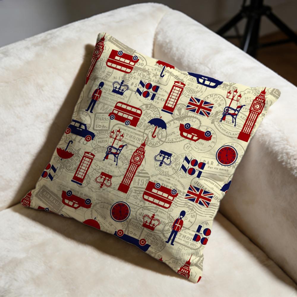 England Printed Cushion Cover Soft Decorative Pillow Case Suitable for Bedroom Sofa Car Travel Use