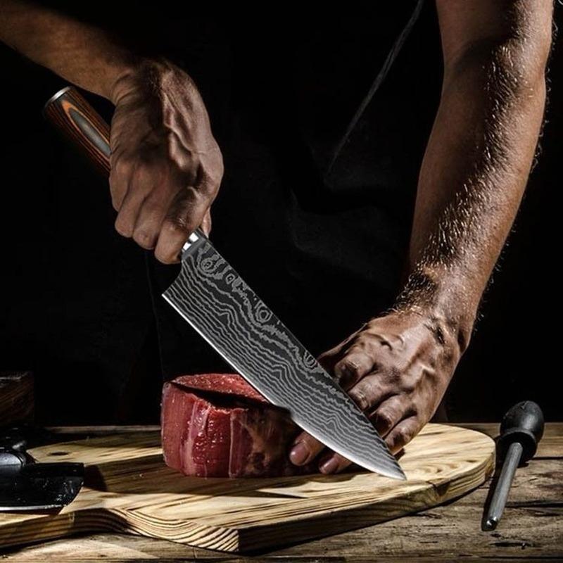 Cleaver Knife 8 Inch Kitchen Knife 7CR17 Stainless Steel Sanding Laser Pattern Kitchen Stuff