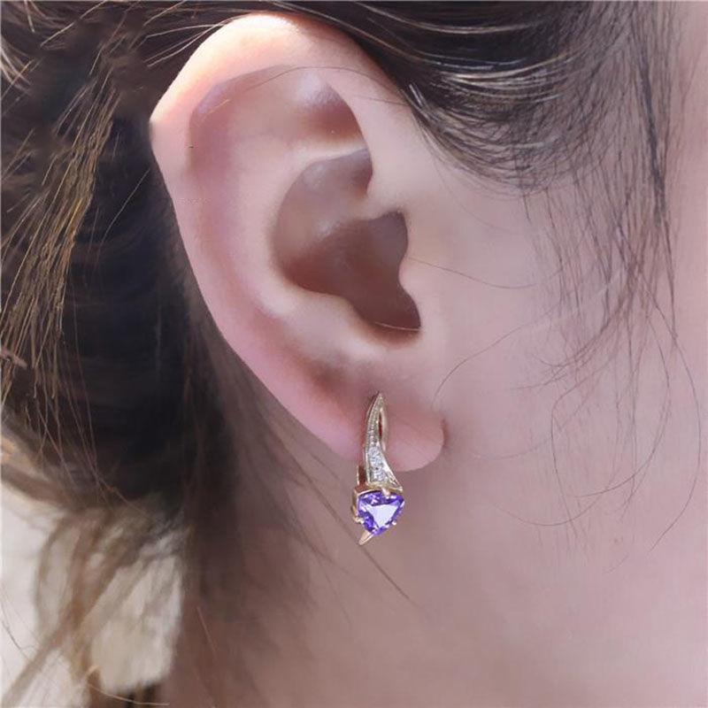 Purple Gold-Plated Rose Gold Purple Stone Stud Earrings French Mysterious Romantic Foreign Style Earrings