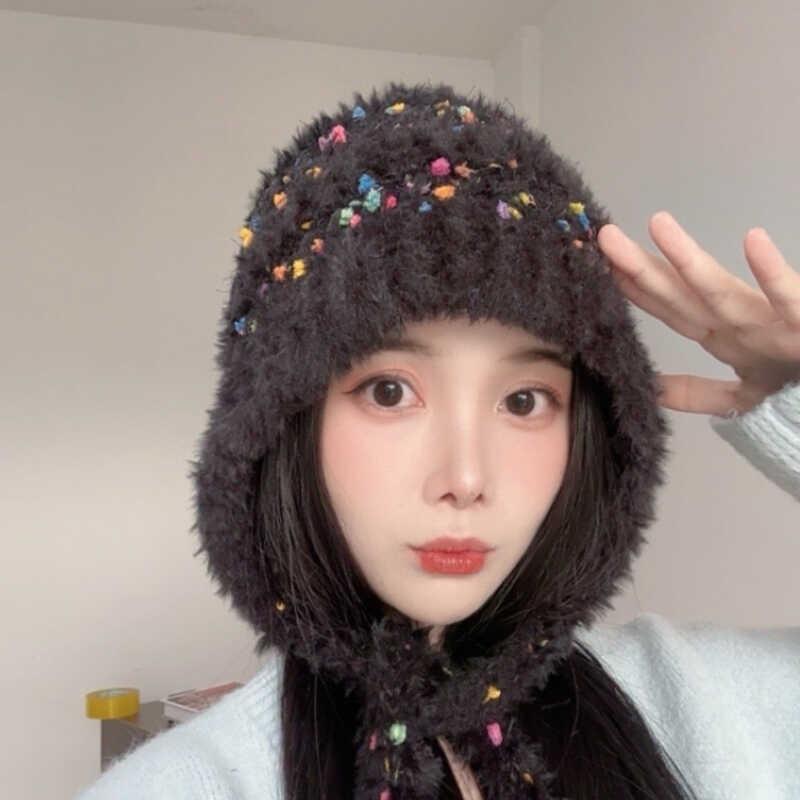 Sweet and Cute Color Dot Ear Protection Hat Children 2025 New Winter Warm and Cold Plush Hat Showing Face Small Bag Head Hat