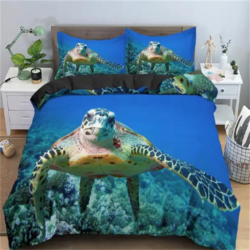 Hot Turtles Bedding Sets Anime Sea Turtles HD Bedspread for Teens Girls Fashion Twin Single Queen King Full Size Duvet Cover