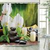 Green Bamboo Zen Shower Curtains Set, Spa Stones and Orchids Flowers Polyester Fabric Bath Curtain with Hooks Bathroom Decor