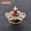 Blucome Red Crown Brooches Collar Suit Lapel Sweater Pins Full Rhinestones Zircons Wedding Corsage Pins