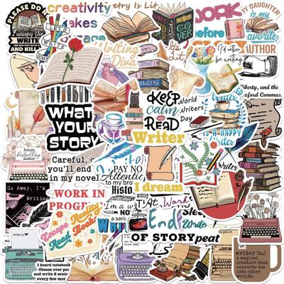 50 pezzi/set adesivi per amanti della lettura per bambini, adolescenti, adesivi per graffiti con fumetti e scrittori, per insegnanti e studenti, adesivi in vinile impermeabili per
