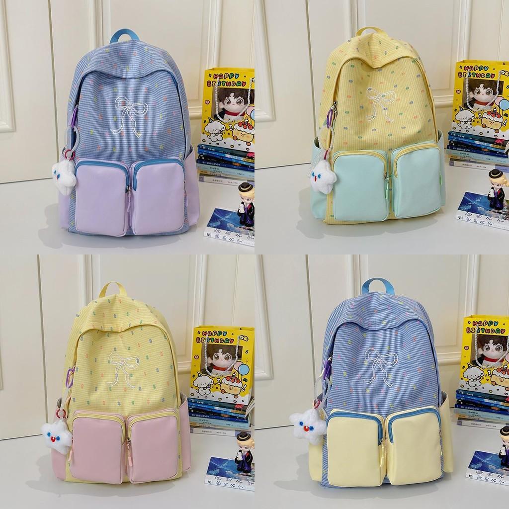 Fashion Color Blocked Bow Embroidery Colorful Polka Dot Pattern Student Backpack For Travel And School