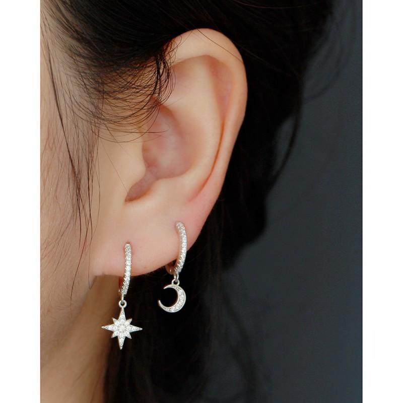 Asymmetrical Star Moon Earrings Women Sterling Studs Fashion Trendy Ear Cuffs