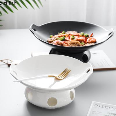 Keraamilised taldrikud Kuum pott pliidiga Loominguline restoran Ebakorrapärane kuju Ühevärvilised lauanõud Köögiviljakausid Kütteplaat