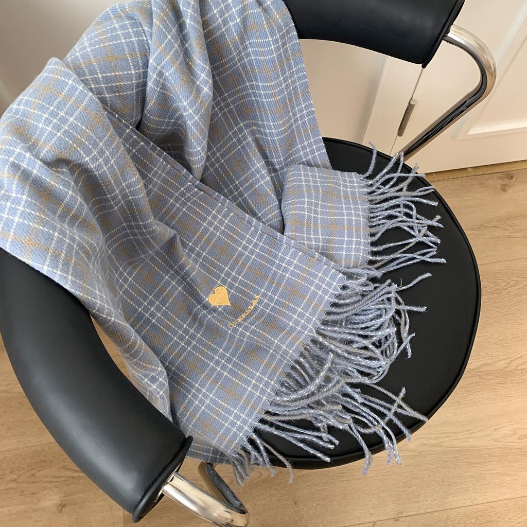 Love beige plaid scarf women's autumn and winter new Korean version student imitation cashmere shawl dual-purpose scarf