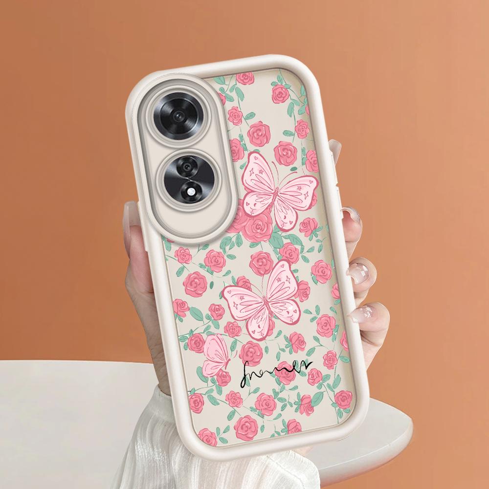 For Realme 11 11x 12x 12 Pro C21 C30 C33 C35 C65 OPPO A18 A38 A60 A96 Reno 10 11 12 Pro Beauty Rose Flower and Butterfly Pattern Phone Case