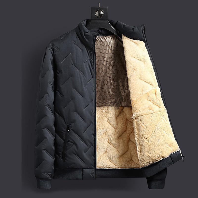 Autumn and Winter L-7XL Large Men's Graphene Lamb Wool Jacket Cotton Coat Middle Aged and Elderly Standing Collar with Velvet Warm Cotton Coat