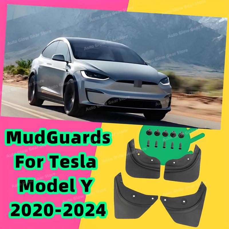 1Set Mud Flaps Splash Guards For Tesla Model Y -2024    Front Rear Wheel Mudguard Black Guard Fender