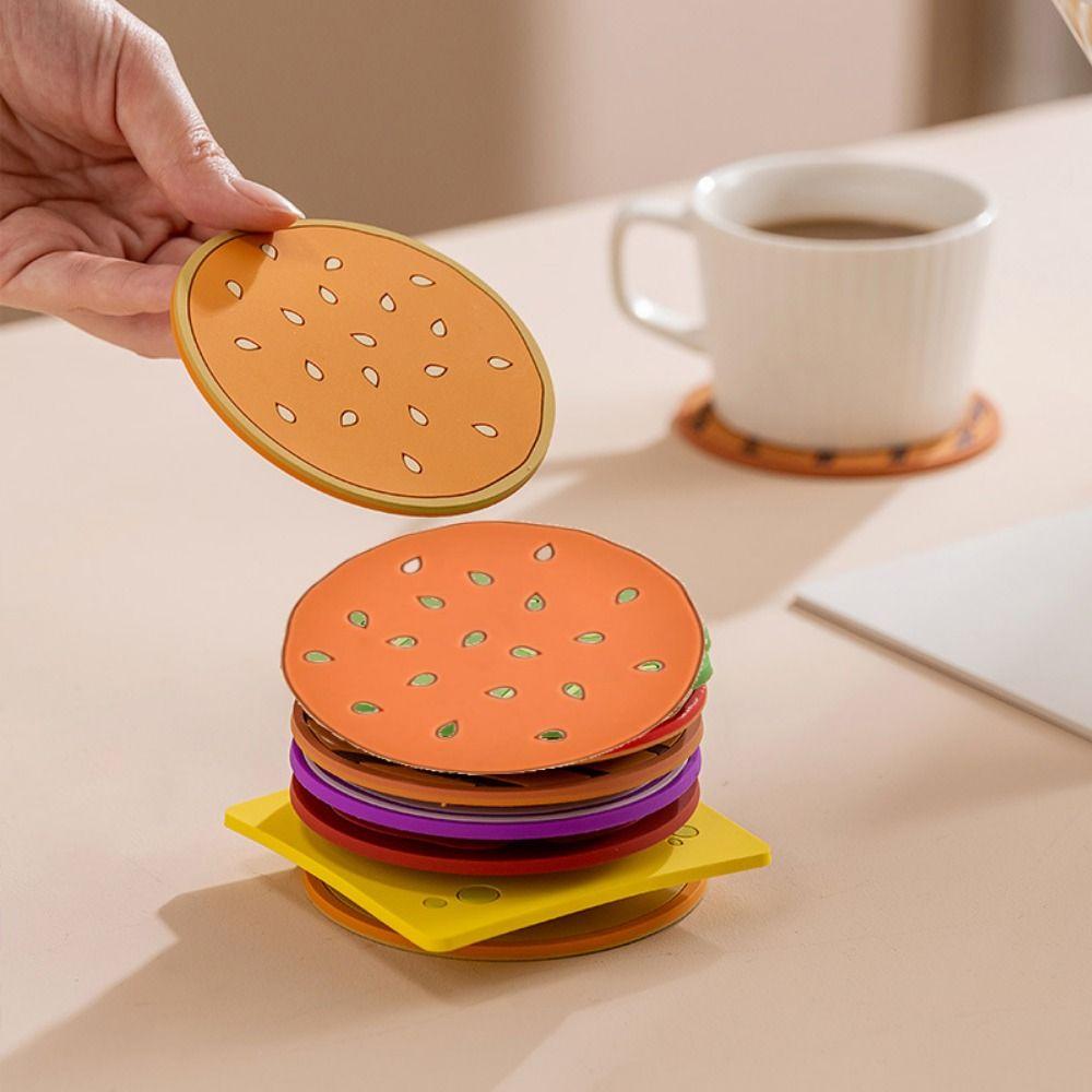 6/9/12pcs Creative Hamburger Coaster Cute Cup Pad Table Decoration Insulation Mat  Gift
