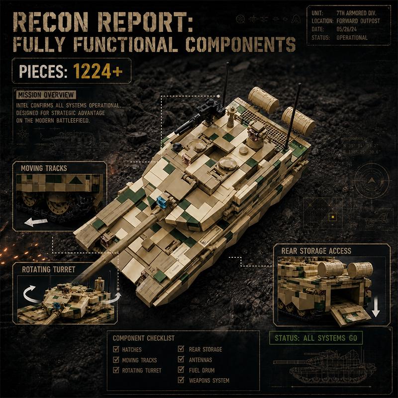 1:35 99B Military Tank Model MOC Building Blocks Army Soldier Bricks Sets DIY Assembly Toys Collection Kit Holiday Gifts Decor