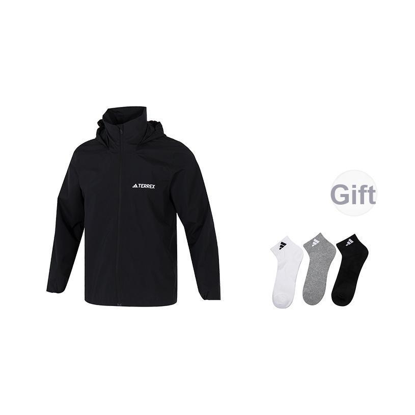 adidas Mt Ess 2L R Kabát Kültéri Vízálló Szélálló Lélegző Gyorsan Száradó Sport Kapucnis Kabát Férfi Kabát Fekete JM8692