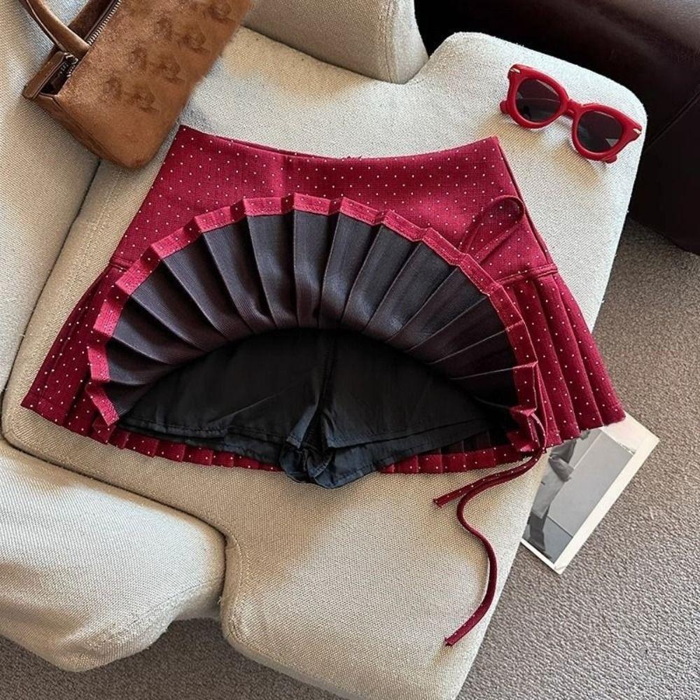 Bowknot Dot Mini Skirt Sweet A-line Short Skirts Sweet Pleated Skirts for Women Party