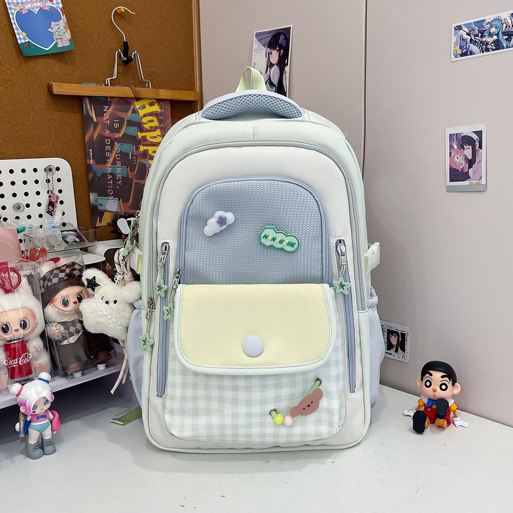 Schoolbag Japanese High-value Ins Plaid Girl Style Backpack Dopamine Contrasting Color College Style Primary and Secondary School Backpack