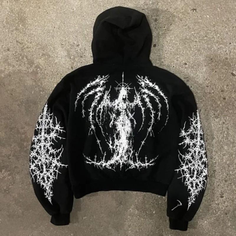 Y2K Retro Punk Solid Color 3D Printed Hoodie Streetwear Unisex Oversized Zip-Up Sweatshirt Teens