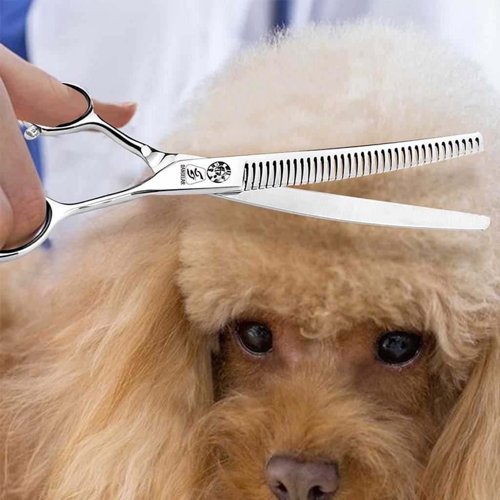 Sangelar 7 inch Professional Top Grade Japan 440C Fishbone Pet Thinning Scissors Dog Grooming Tools Super Steel Pet Hair Scissors Tools