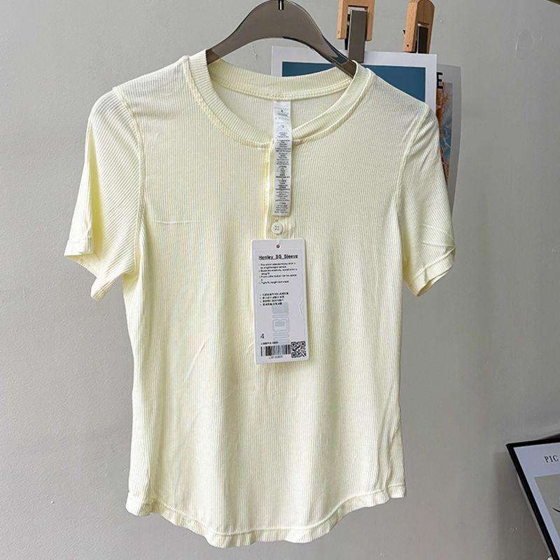 

Lu Same Sports T-Shirt Short Sleeve 2025 Summer New Arrival Soft Thread Fitness Clothes Button Henry Collar Yoga Clothes Tender yellow XL
