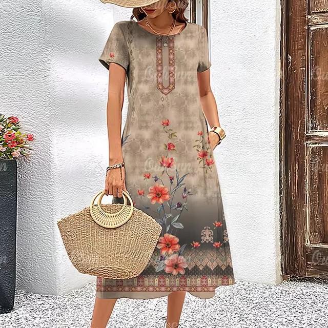 3D Digital Printing Dresses Women's Summer Short-sleeved O-neck Casual Loose Dress