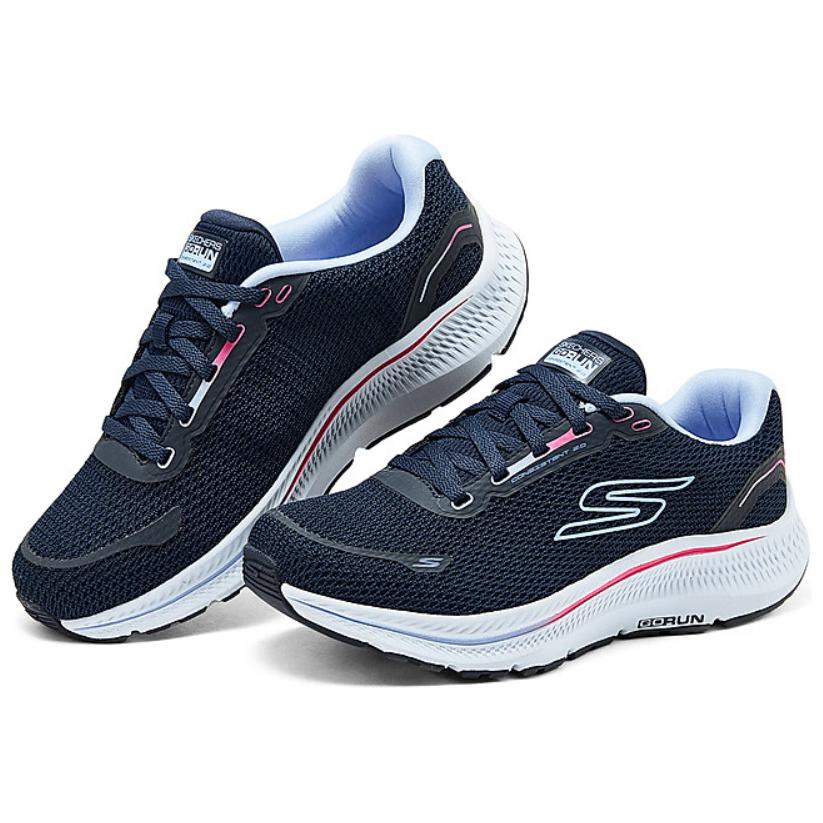 Skechers Go Run Lightweight Comfortable Low Top Running Shoes Women Sneakers Blue White 128614-NVBL