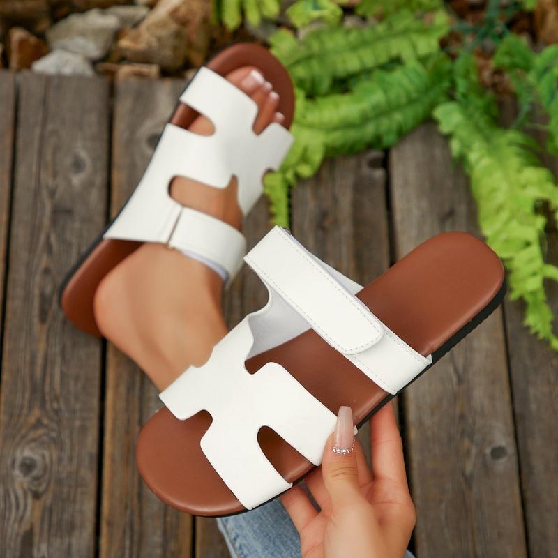 

Новые сандалии большого размера, женская обувь, плоские шлепанцы на липучках 36 белый