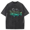 Fishing Bass Fish Mountain Star Fisherman Art Mens Korean Fashion Winter Tops Tops T Shirt Washed Leisure