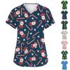 Women's Fashion Short Sleeve Christmas Print V-Neck Pocket Workwear Tops