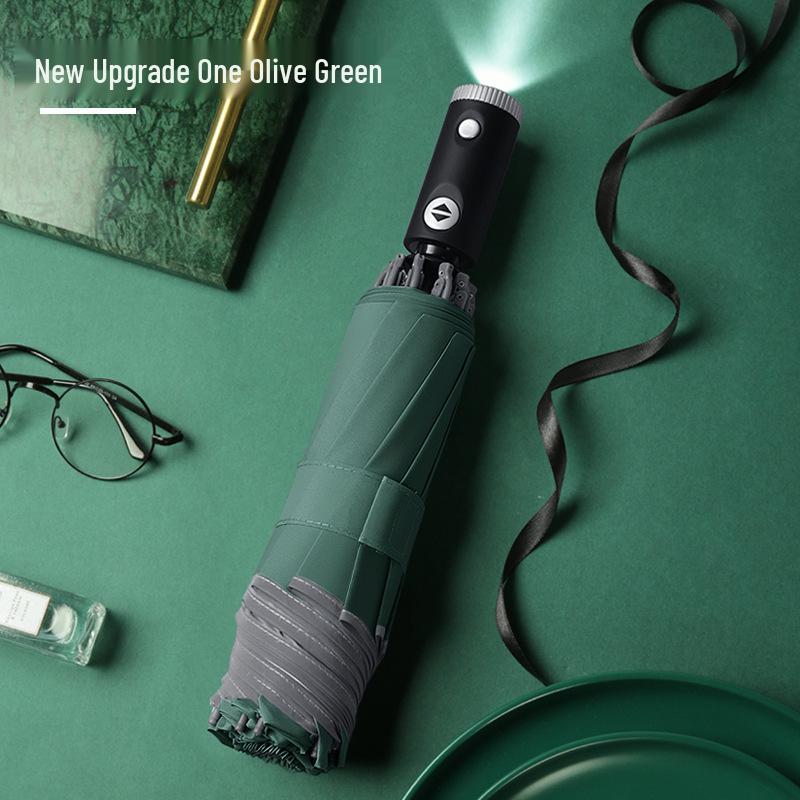 Three-Fold Automatic Reverse Umbrella with Reflective Edging & LED Light, Customizable Logo, All-Weather Protection for Business Use