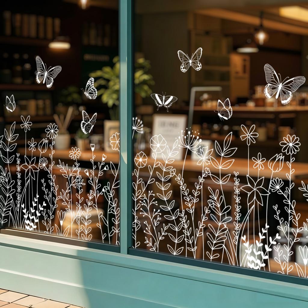 Spring Butterfly & Flower Electrostatic Stickers, Shop Window Glass Decorative Clings