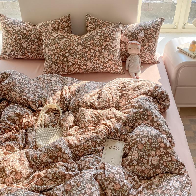 3-piece plant-flower printed bed cover (1* bed cover +2* pillowcase, no filling) Soft, comfortable and breathable bedding
