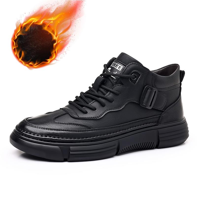 2025 new men's shoes retro Martin boots thermal velvet cotton shoes genuine leather trend men's short boots casual leather shoes