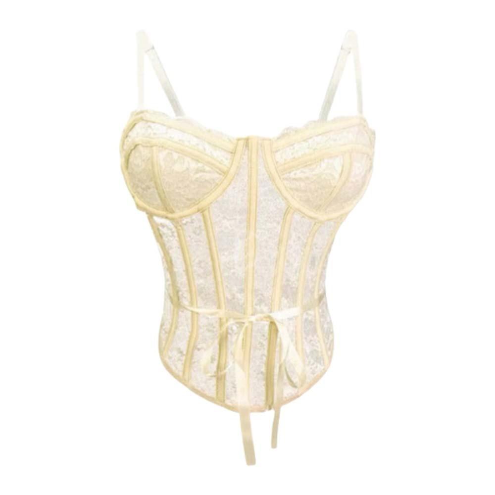 

Пикантная девушка кружевной корсет полый кроп-топ французский ретро стиль жилет на подтяжках женский M бежевый