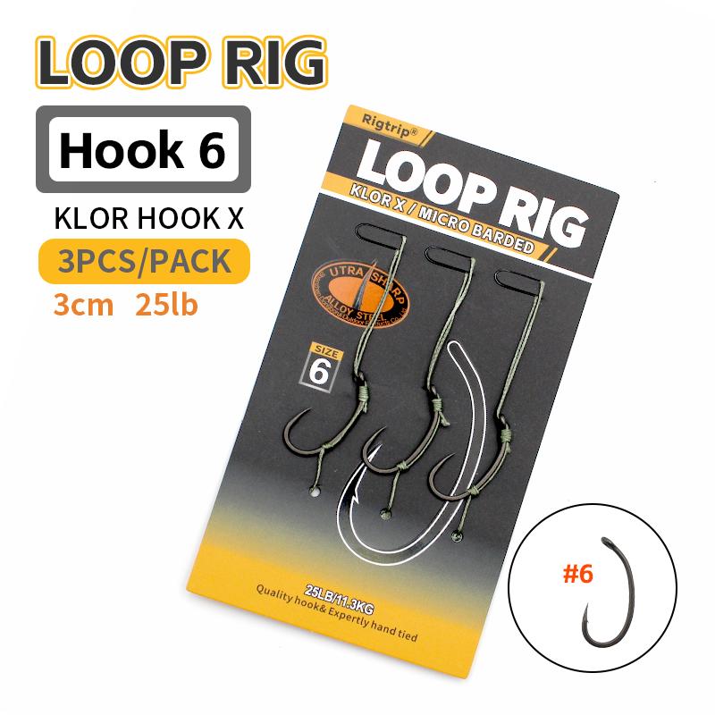 3pcs/pack Carp Fishing Line Loop Rig 35LB/15.9kg KLOR HOOK Size 2 4 6 8 Ready-Tied Soft Hook Link Sections Combi Rig Hair Rigs Carp Fishing Tackle