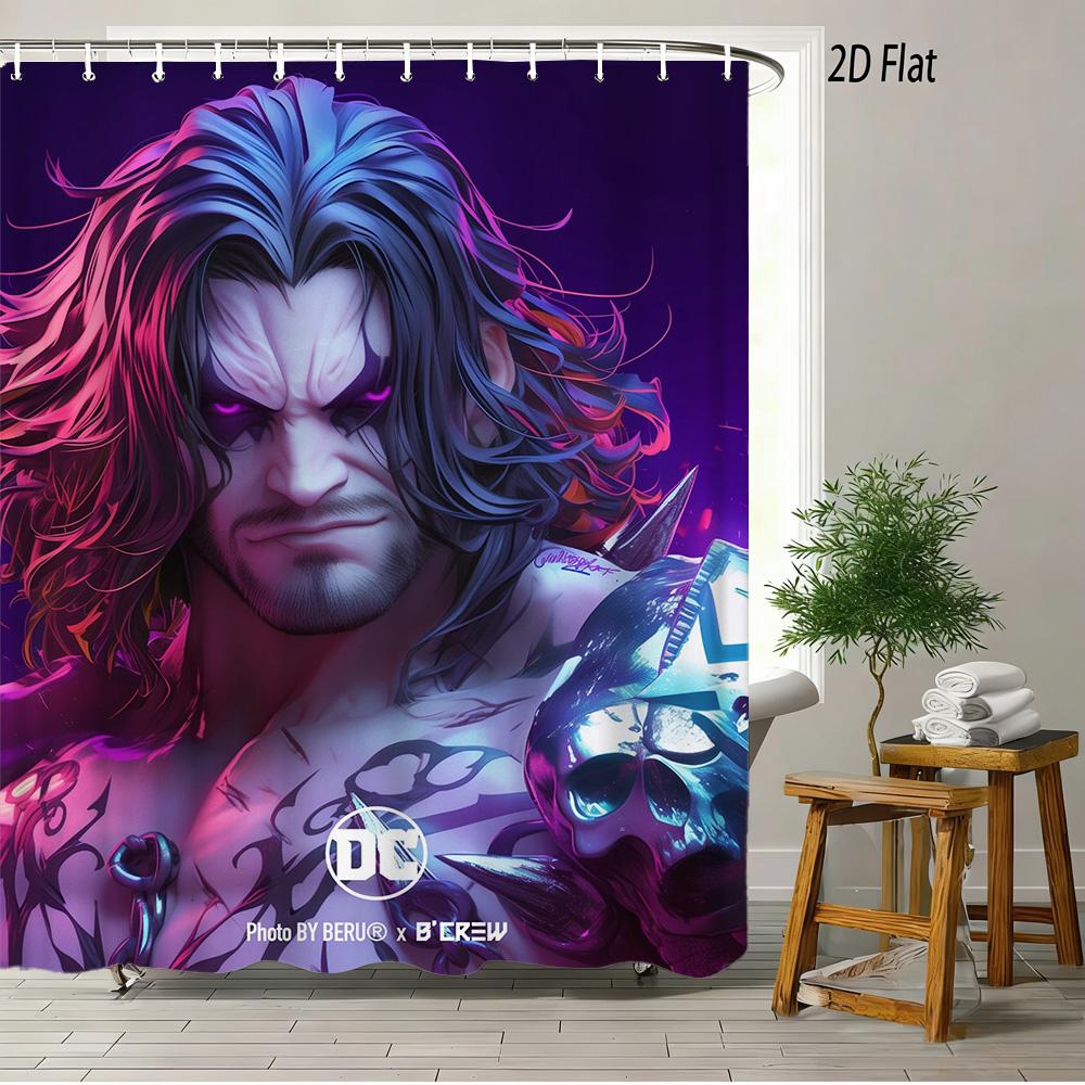 Batman Comic Book Battle Scene Waterproof Shower Curtain, Superhero Bathroom Decor With Kraak Sound Effect For Fans