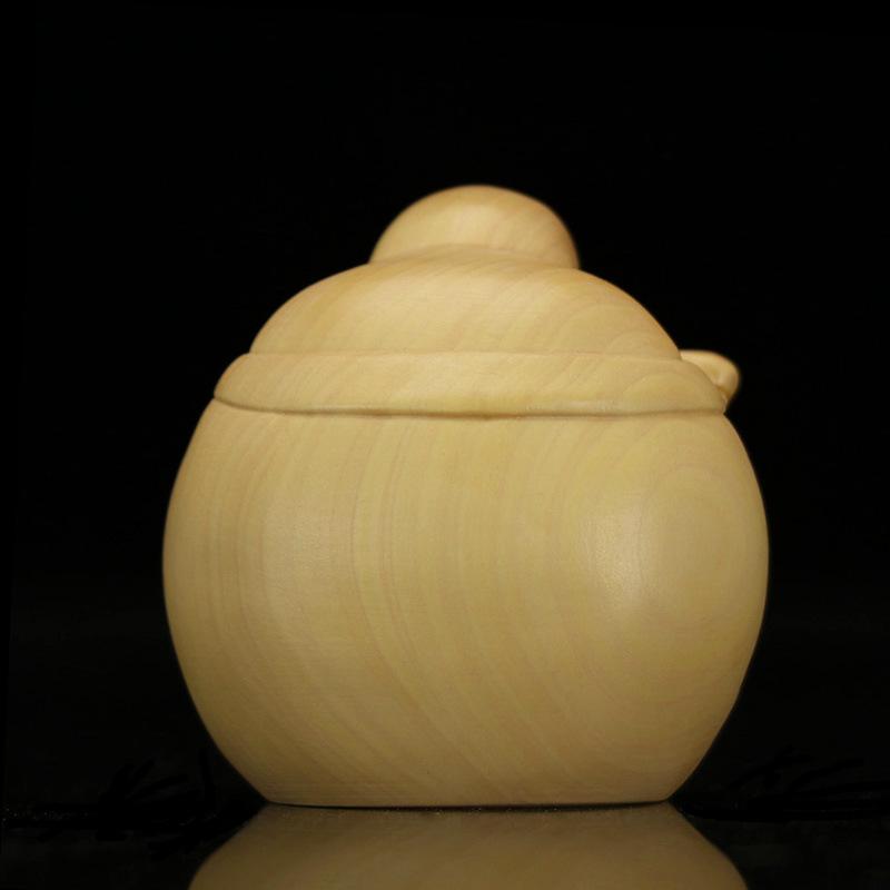 Natural Solid Wood Carving Laughing Buddha, Figure Statue Chinese God of Wealth Cute Home Room Office Car Decoration Figurine