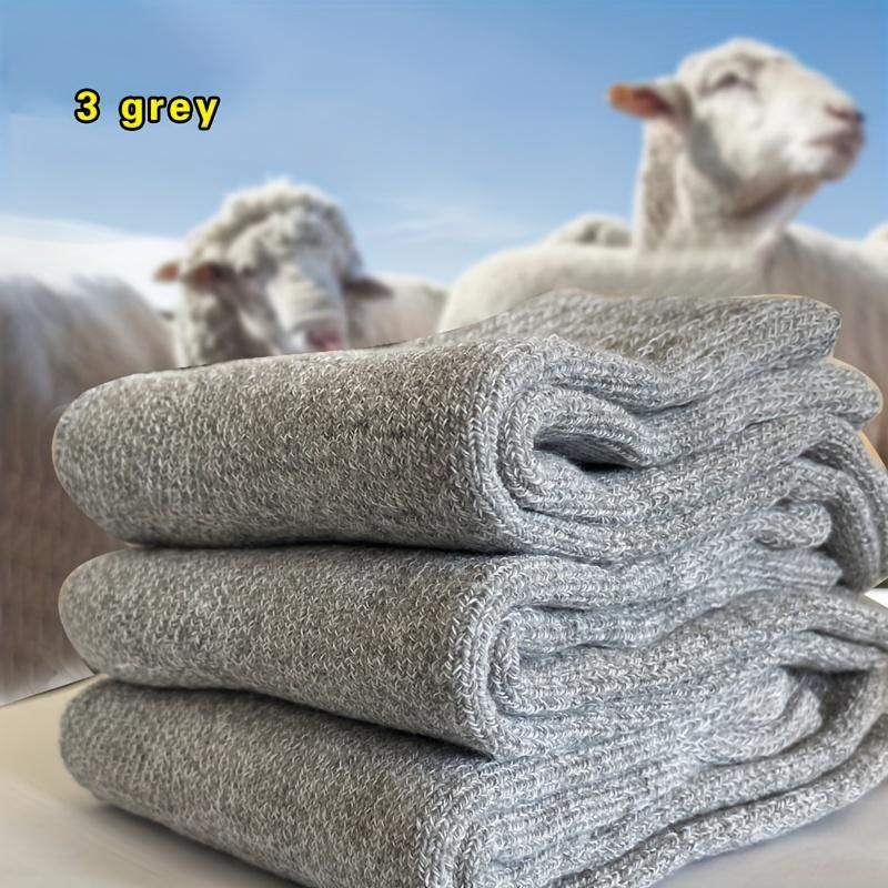 3/5 Pairs Men'S Warm Socks, Thick Towel Mid-Calf Socks, Anti-Cold Snow Boots Socks Elastic Solid Color