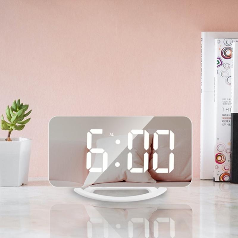 Digital Alarm Clock Large Display LED Mirror Electronic Clocks with Snooze Dual USB Ports 3 Adjustable Brightness Home