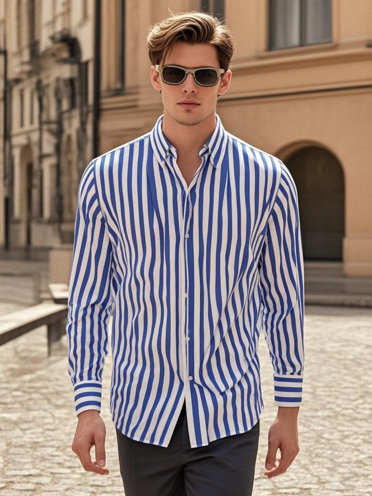 Chemise Confort Fit Easy Care à Rayures Bleu Ciel