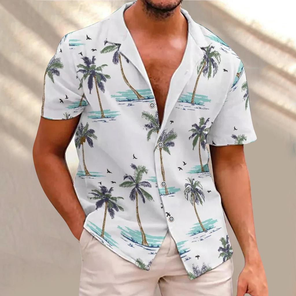 Mens Fashion Ethnic Short Sleeve Casual Printing Hawaiian Shirt Blouse T-shirt