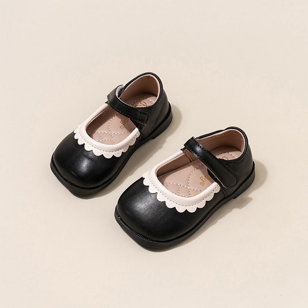 Girls Mary Jane Dress Shoes with Scalloped Edge Design Soft Faux Leather Adjustable Strap Comfortable Fit Lightweight Sole